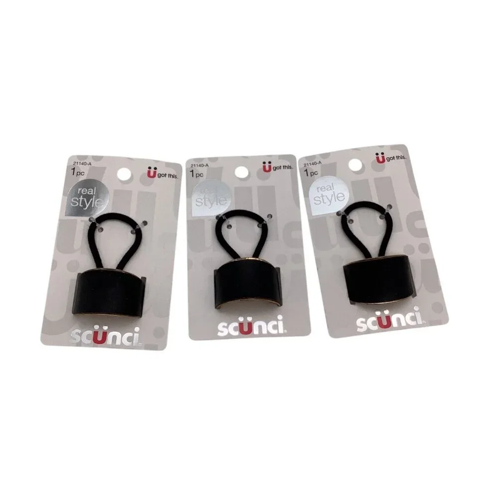 Scunci Real Style Black Ponytail Hair Cuff Lot of‎ 3 21140-A Accessories Black